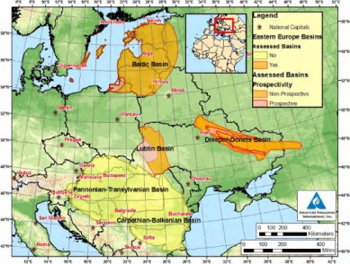 Obr. 1: Loiska bidlicovho plynu na Ukrajin (Zdroj: US Energy Information Administration)