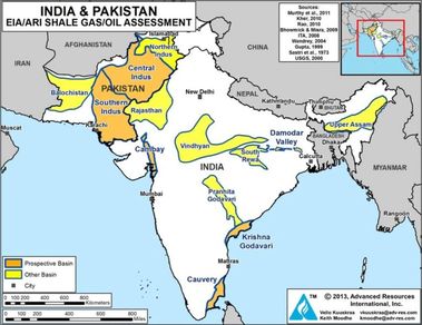 Obrzek 2 – Loiska bidlicovho plynu v Indii a Pkistnu