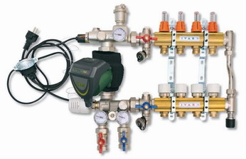 Příklad instalace elektronického čerpadla DAB.EVOTRON pro minimalizaci energetické náročnosti provozu této rozdělovací sestavy podlahového vytápění.