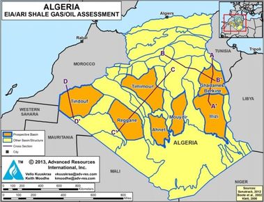 Obrázek 6 – Ložiska břidlicového plynu v Alžírsku