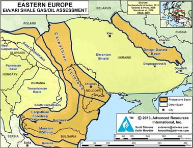 Obrázek 12 – Ložiska břidlicového plynu ve východní Evropě