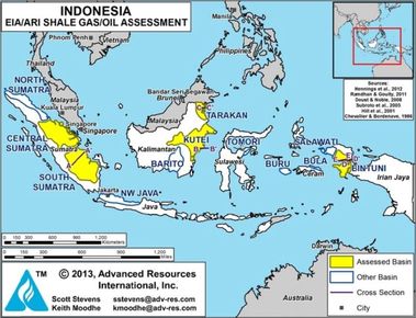 Obrázek 3 – Ložiska břidlicového plynu v Indonésii