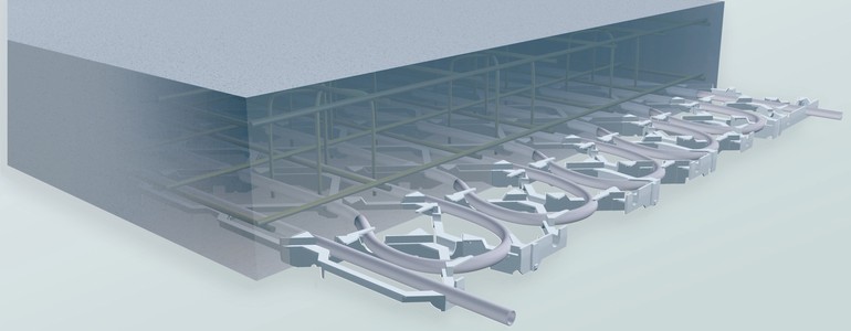 Obr.3 Model stropní konstrukce s instalovaným systémem contec ON