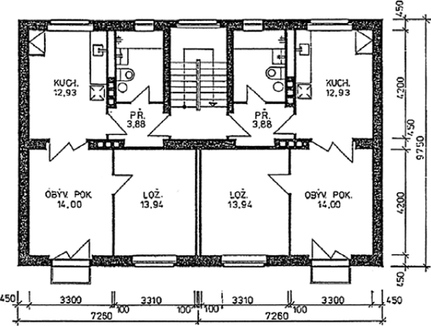 Obr. 1a Schéma jedné sekce bytového domu typu T12/51