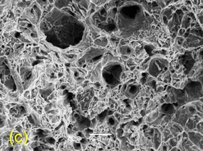 Obr. 8 Vzorek X-52 přetržený na vzduchu: (c) transkrystalický tvárný lom