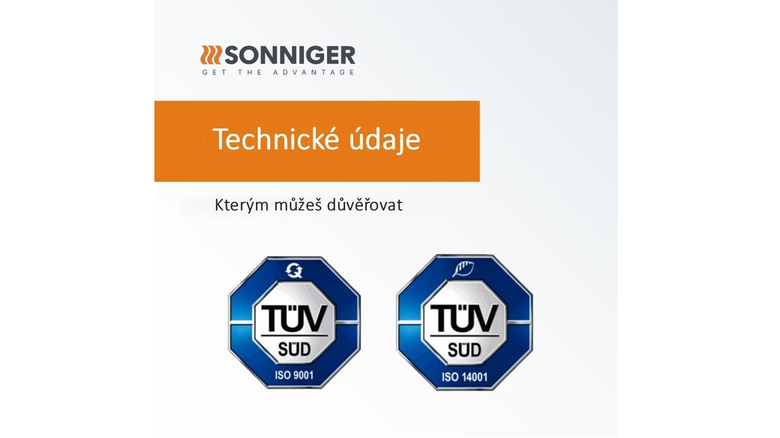Spolehlivé parametry - Technické údaje a certifikace kvality SONNIGER