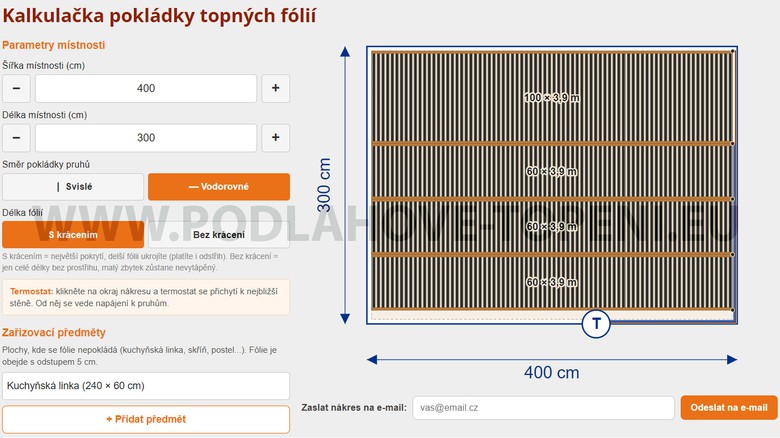 Návrhář pokládky elektrických topných fólií. Tohle není jen kalkulačka!